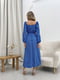 Синя принтована сукня-міді А-силуету з об’ємними рукавами | 6789057 | фото 4