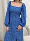 Синя принтована сукня-міді А-силуету з об’ємними рукавами | 6789057 | фото 5