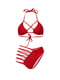 Раздельный красный купальник с ассиметричным декором на плавках | 6789359 | фото 2