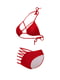Роздільний червоний купальник з асиметричним декором на плавках | 6789359 | фото 3
