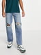 Сині спрямі джинси з розрізами | 6790166