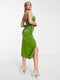 Зелена драпірована сукня-бюстьє з розрізом на ніжці | 6790412 | фото 2