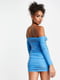 Драпірована блакитна міні-сукня з відкритими плечима | 6790625 | фото 2
