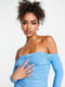 Драпірована блакитна міні-сукня з відкритими плечима | 6790625 | фото 3