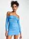 Драпірована блакитна міні-сукня з відкритими плечима | 6790625 | фото 4