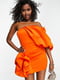 Помаранчева міні-сукня на одне плече з об’ємним довгим рукавом | 6790671 | фото 3
