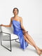 Довга синя сукня на одне плече з ефектним вирізом на ніжці | 6790942 | фото 2