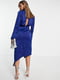 Асиметрична синя сукня-міді з глибоким декольте та декоративною зав’язкою | 6791028 | фото 2