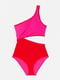 Рожево-червоний суцільний купальник з лямкою на одне плече | 6795898 | фото 3