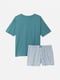 Бавовняна піжама бірюзового кольору: футболка і шорти | 6796084 | фото 3