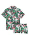 Піжама сатинова Satin Short Pajama Set L зелена в принт: сорочка і шорти | 6796259 | фото 3