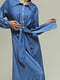 Атласна синя сукня з довгим рукавом | 6796477 | фото 4