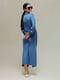 Атласна синя сукня з довгим рукавом | 6796477 | фото 3