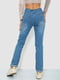 Прямые темно-голубые джинсы с потертостями и рваностями | 6801302 | фото 4