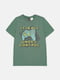 Зеленая хлопковая футболка с принтом | 6802186
