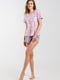 Піжама рожева в принт: футболка та шорти | 6802720 | фото 3