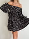Чорна сукня А-силуету в квітковий принт з відкритими плечима | 6804010 | фото 3