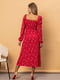 Червона розкльошена сукня-міді з квітковим принтом та розрізом | 6804018 | фото 4