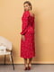 Червона розкльошена сукня-міді з квітковим принтом та розрізом | 6804018 | фото 5