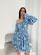 Біло-синя принтована сукня А-силуету із бретелею-зав’язкою | 6804024 | фото 5