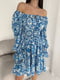 Біло-синя принтована сукня А-силуету із бретелею-зав’язкою | 6804024 | фото 6