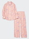 Пижама розовая в цветочный принт: рубашка и брюки | 6804632 | фото 2