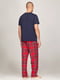 Пижама: однотонная синяя футболка и брюки красные в принт | 6804704 | фото 2