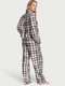 Фланелевая бежевая пижама в клетку: рубашка и брюки | 6805035 | фото 2