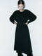 Платье миди черное с круглым вырезом и длинными рукавами | 6804363 | фото 4