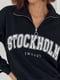 Світшот чорний з блискавкою на горловині та принтом Stockholm | 6805374 | фото 4