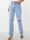 Рвані джинси блакитного кольору з високою талією | 6805600 | фото 6