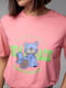 Бавовняна рожева футболка з яскравим принтом ведмедя | 6806060 | фото 4