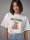 Бавовняна футболка молочного кольору з принтом “Ведмежа” | 6806091 | фото 5