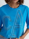 Укорочена синя футболка з вишитими літерами | 6806120 | фото 4