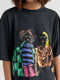 Темно-сіра футболка з яскравим принтом у стилі Street art Lurex | 6806132 | фото 4