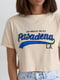 Укорочена футболка кремового кольору з написом Pasadena | 6806162 | фото 4