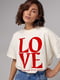 Бавовняна футболка кремового кольору з написом Love | 6806172 | фото 5
