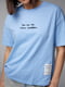 Блакитна бавовняна футболка з вишитим написом | 6806181 | фото 4