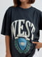Бавовняна чорна футболка оверсайз з написом West | 6806205 | фото 4