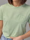 Бавовняна футболка м’ятного кольору з опуклим принтом смайлу | 6806259 | фото 4