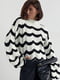 Ажурний светр з хвилястим візерунком молочний | 6806483 | фото 6
