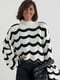 Ажурний светр з хвилястим візерунком молочний | 6806483 | фото 8