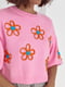 Укорочений рожевий джемпер з квітковою аплікацією та короткими рукавами | 6806487 | фото 3