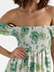 Літня сукня в квітковий візерунок з відкритими плечима зелена | 6806653 | фото 2