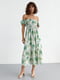 Літня сукня в квітковий візерунок з відкритими плечима зелена | 6806653 | фото 3