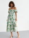 Літня сукня в квітковий візерунок з відкритими плечима зелена | 6806653 | фото 4