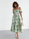 Літня сукня в квітковий візерунок з відкритими плечима зелена | 6806653 | фото 5