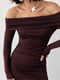 Силуетна сукня з драпіруванням і відкритими плечима коричнева | 6806675 | фото 4