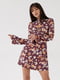 Сукня міні розширеного силуету з квітковим принтом коричнева | 6806711 | фото 3