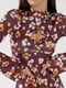 Сукня міні розширеного силуету з квітковим принтом коричнева | 6806711 | фото 4